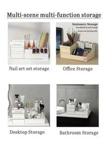 1pc Cosmetic Storage Box, Waterproof Dust-Proof Jewelry Storage Box, Suitable For Vanity Table, Dressing Table, Cosmetic, Nail Polish, Lipstick, Eyeshadow Brush, Makeup Foundation, Essence, Lotion, Holiday Gift, Birthday, Wedding, Desk, Shelf, Living Room Decor, Travel Accessories, Gift Bag, For Mom, Dad, Man, Friend