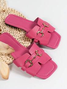 大码女士时尚条纹蛇皮印花平底凉鞋，白色，夏季假日风格 - 玫紅色 - 查看 6