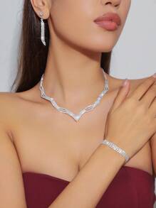 Eenvoudige en explosieve high-end superglimmende diamanten ketting oorbellen armband set modieuze sleutelbeenketting bruidssieraden driedelige set - geschikt voor dagelijks gebruik door vrouwen, bruiloften, feesten, enz.