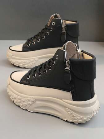 1 Pair Women Multicolor Waterproof Outdoor Sport Casual Running Shoes, Round Toe Lace-Up High Top Boots, Suitable For Autumn/Winter