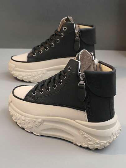 1 Pair Women Multicolor Waterproof Outdoor Sport Casual Running Shoes, Round Toe Lace-Up High Top Boots, Suitable For Autumn/Winter