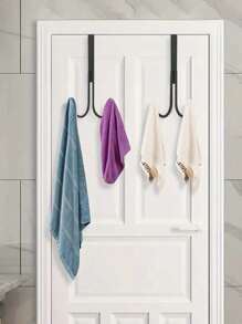 3/2/1 Pcs Multi-Function Over-The-Door Hooks, Clothes/Bag/Accessory Storage Rack, Drill-Free Wall Mounted Double Hooks Coat Rack, Suitable For Bedroom - Black - View 3