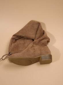 女式仿麂皮过膝长靴，修身高筒粗跟马靴，休闲时尚弹力过膝长靴，性感女士靴