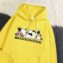 Women's Spotted Cow Print Sweatshirt, Street Hoodie, Breathable, Warm Pullover, Cute Sportswear, Autumn, Winter