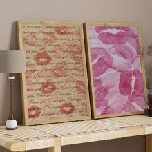 1/2pcs Frameless Vintage Red Kiss Lips Prints Canvas Posters, Red Mouth Kisses Wall Art Home Decor,High-Definition Canvas Printing Decoration Painting For Home Gifts, Living Room, Bathroom, Bedroom,Canvas Wall Art Gift,No Frames