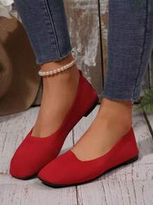 Damskie mokasyny w dużych rozmiarach, nowe oddychające buty typu babcia z kwadratowym noskiem - Czerwony - Zobacz 3