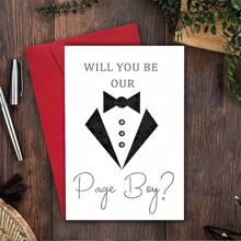 1pc "Will You Be Our Pageboy?" Wedding Proposal Card With Tuxedo And Bowknot Design, Includes Red Envelope - Ideal For Weddings And Engagements, Wedding Card - Multicolor - View 3