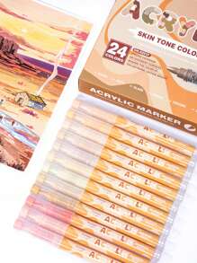 Guang Na 1 Set Of 24 Pcs Professional Skin Color And Anime Color Acrylic Paint Markers Pens, DIY Graffiti Quick Drying And Anti Penetrate, Colors Can Be Stacked, Powerful Coverage, Suitable For School Opens And Back To School Season Gifts, T-Shir/Canvas Shoe Mysterious Coloring, Outdoor Sketching, Handicraft Artists, School Supplies Colouring Pens, Drawing Art Supplies Felt Tip Pens Stationery Set - Multicolor - View 1