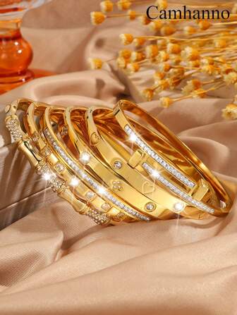 Camhanno 6/1 stycke ljus lyxigt high-end mångsidigt armband i rostfritt stål Modesmycken för män och kvinnor lämpliga för alla tillfällen