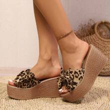 Women's Wedge Platform Bow Decor White Open Toe Sandals, Summer - Brown - View 5