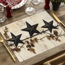 Set de 4 manteles individuales con diseño de estrella de estilo granja vintage, manteles individuales de grano de madera rústica de lino, manteles individuales con estampado de animales de granja, adecuados para cocina, hogar, fiesta, decoración de mesa, 12x16.5 pulgadas