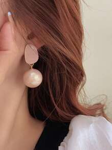 1 对复古法式风格淡色珍珠吊坠耳环 - 粉色 - 查看 5