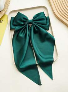 1 件女士大号蝴蝶结发夹，丝滑缎带蝴蝶结发夹长尾复古法式发带发夹女童 - 墨綠色 - 查看 1