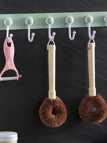 Natural Coconut Fiber Pot Brush, Long Handle Dishwashing Brush, Non-Stick Oil Cleaning Brush, Household Cleaning Tool - Multicolor - View 4