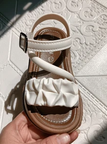 1 Pair Girls Hollow Design Cute Lady Style Open Toe PVC White Sandals, Suitable For Summer Holiday