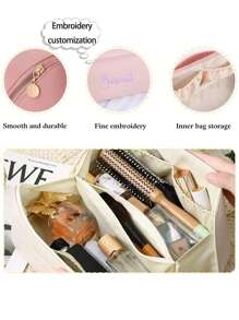 Personalized Embroidered Cosmetic Bag, Great Christmas Gift For Mom, Suitable For School, Vacation. Portable Large Capacity Storage Bag, Leather Travel Toiletry Bag, High-Quality Makeup Bag, Outdoor Portable Large Capacity Toiletry Bag, High-Quality Handheld Travel Cosmetic Bag, PU Fashion Convenient Makeup Bag, High-Quality Large Capacity New Portable Women's Cosmetic Bag, INS High-End Ladies Makeup Bag, PU Leather Transparent Compartment Large Capacity Travel Makeup Bag