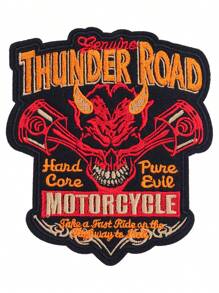 1个红色火焰公牛字母盾形徽章涤纶面料DIY刺绣贴片，适用于四季服装、服饰、鞋子和配饰装饰 - 彩色 - 查看 1