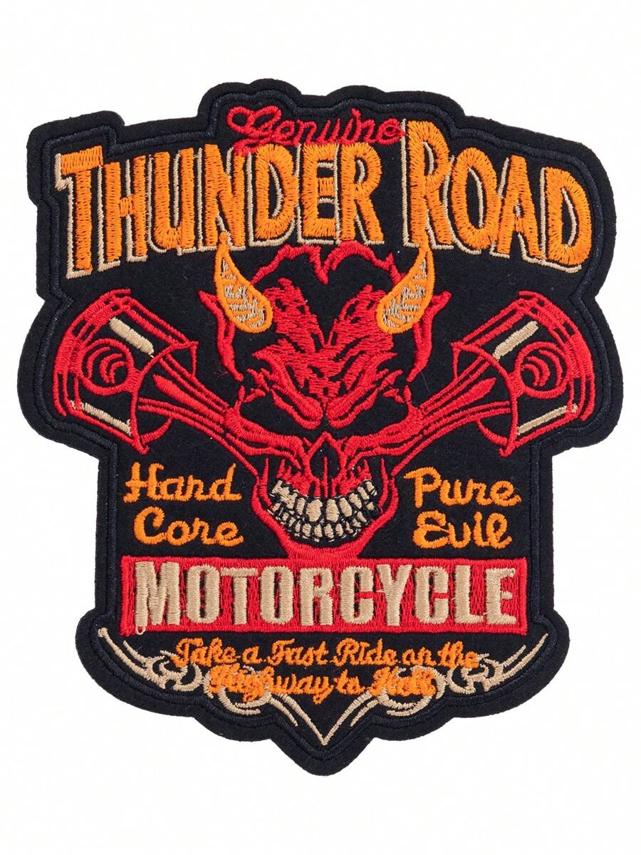 1个红色火焰公牛字母盾形徽章涤纶面料DIY刺绣贴片，适用于四季服装、服饰、鞋子和配饰装饰 - 彩色 - 查看 1