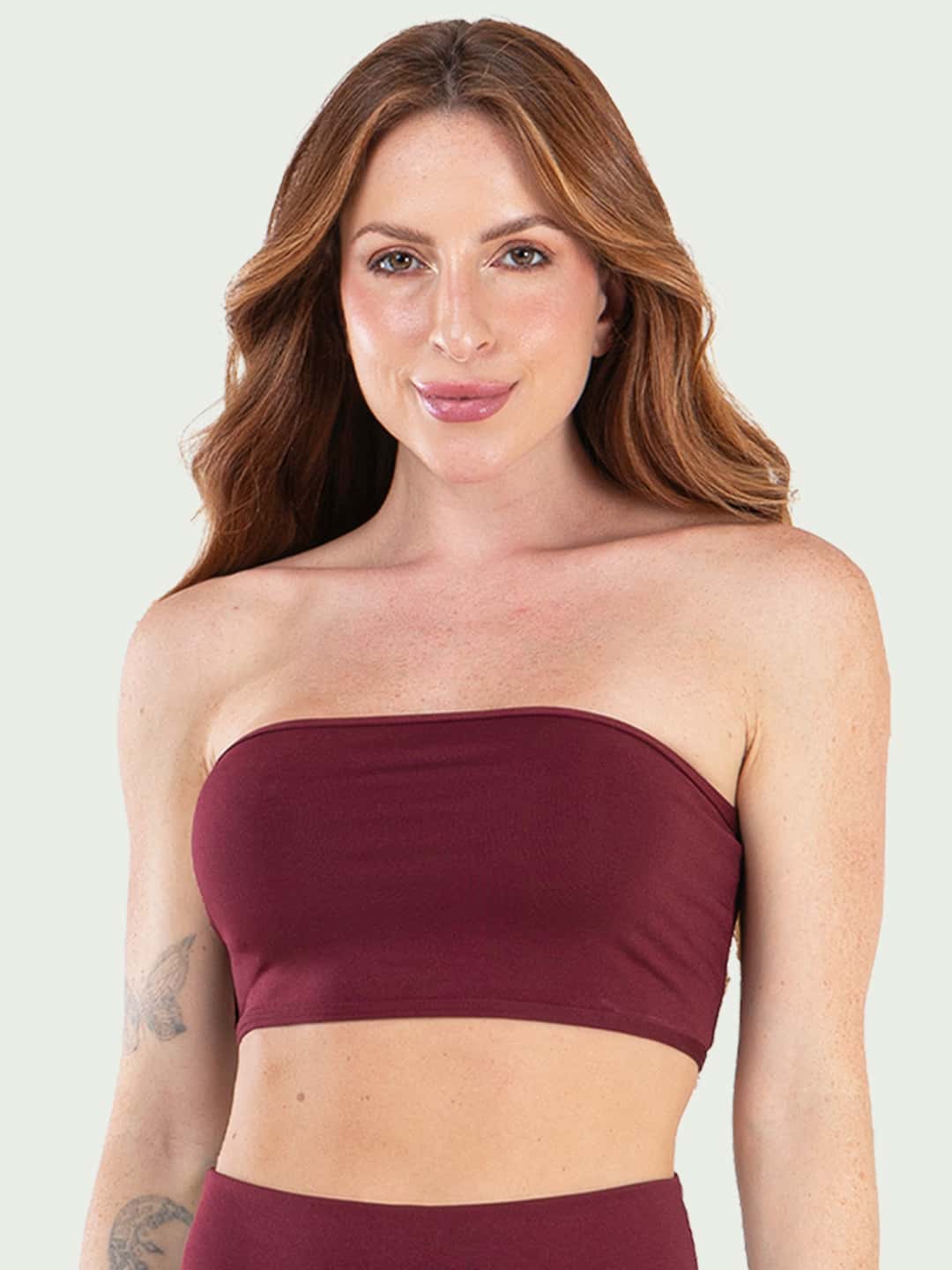 Suplex Women's Fitness Bandeau Top Without Pads - 酒紅色 - 查看 1