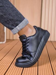 Trending Fashion White Sneakers For Men, New Versatile Casual Sports Shoes, Fashionable Casual Flat Lightweight Soft Sole Student Military Training Travel Shoes - Black - View 10