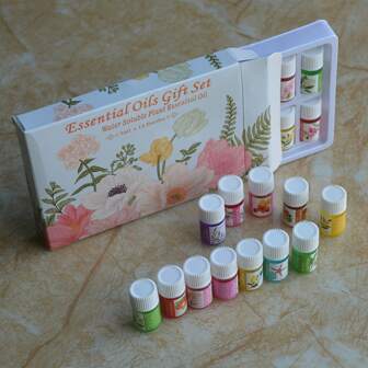1 盒 12 件/套 3 毫升（0.101 液量盎司）迷你精油套装，瓶子尺寸：15 毫米/0.59 英寸 * 28 毫米/1.1 英寸，香味：玫瑰、薰衣草、樱花、茉莉、草莓、海洋、茉莉、古龙水