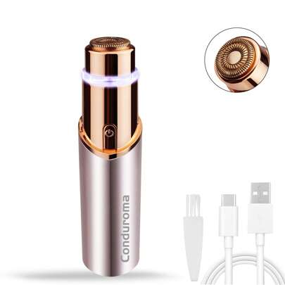 Conduroma 女士面部脱毛器，电动无痛面部剃毛器，可充电，适用于下巴、上唇和面部绒毛，带照明功能