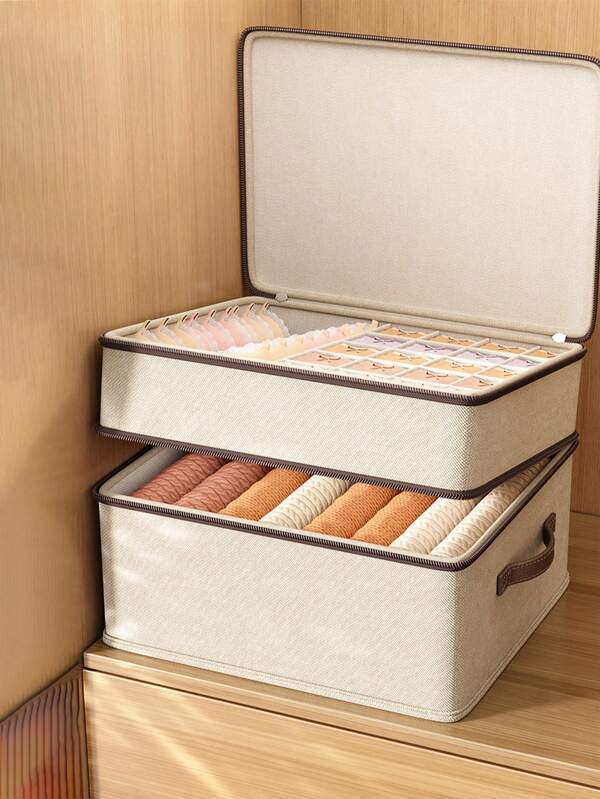 1 pieza Caja de almacenamiento de ropa de doble capa, cesta de almacenamiento de armario para el hogar, artefacto multicapa, caja de almacenamiento desmontable para ropa y pantalones