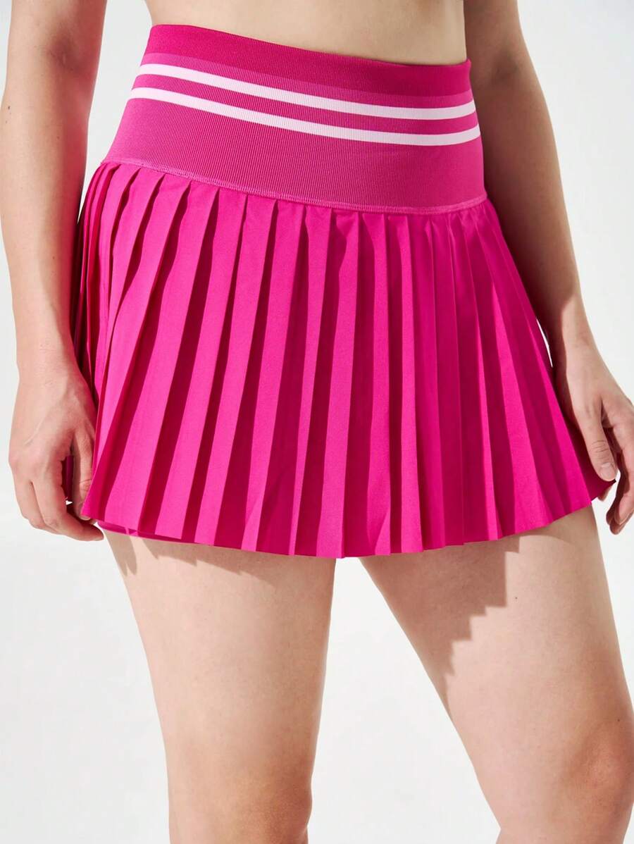 Women Spring/Summer High Waist Pleated Pocket Tennis Skirt, Lightweight Solid Color Pleated Skirt, 2-In-1 Appearance Women Elastic Waist Running Workout Yoga Shorts Women Pink Solid Color Midi Skirt