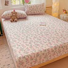 3pcs Ultra Soft Washed Cotton Small Fresh Printed Bed Sheet Three Piece Set, One Medium Double Bed Bed Sheet - Soft, Lightweight, Ultra-Fine Fiber Deep Pocket Bed Sheet 3-Piece Set Includes One Bed Sheet And Two Pillowcases - Hoa nở khắp cây - Xem 5