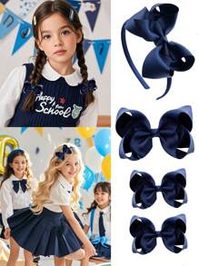 4pcs Girls' Bowknot Bow Hair Clips & Headbands, Cute, Elegant, Versatile, Matching, Suitable For Mother's Day, School