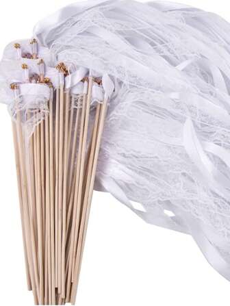 10 Pieces/20 Pieces Lace Ribbon Gold Bell Fairy Wand, With Three Layers Of Lace Ribbon And Gold Bell Party Magic Wand, Party Gift Ribbon Ribbon Stick, Wedding Decoration Magic Fairy Wand, Suitable For Wedding, Birthday Party Ceremony Decoration Supplies.