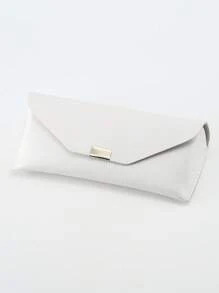 1 pieza Caja de almacenamiento de gafas de metal con hebilla cuadrada de grano de litchi, funda protectora de gafas de moda anti-presión y anti-caída