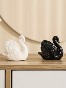 1pc Black & White Ceramic Swan Figurine, Creative Decor For Living Room, Study, Animal Succulent Planter