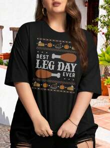 Best Leg Day Ever! Funny Thanksgiving Workout Oversize Women T-Shirt (Oversize For Ladies) - Black - View 1