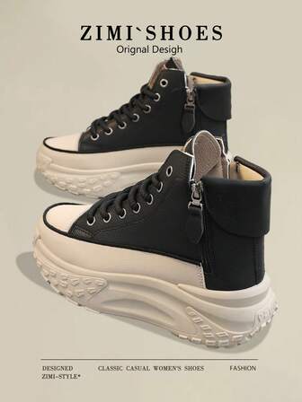 1 Pair Women Multicolor Waterproof Outdoor Sport Casual Running Shoes, Round Toe Lace-Up High Top Boots, Suitable For Autumn/Winter