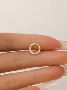 1pc纯银S925满钻鼻环，小巧轻便的穿孔饰品，优雅简约，鼻中隔软骨螺旋耳屏，金银色，适合女性日常佩戴（请勿用力打开） - 滿鑽鼻環 - 查看 5