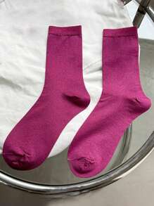 1 Pair/4 Pairs/5 Pairs Women Metallic Shimmer Mid-Calf Socks, Thin Lightweight Shiny Ribbed Socks, Spring & Summer