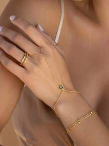 1 件不锈钢可调节诞生石手链（带戒指） - 金色 - 查看 3