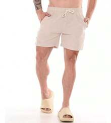 Men's Linen Bermuda Shorts Elegant Casual - 米色 - 查看 4