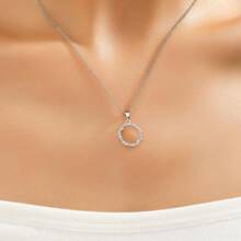 1pc Women Copper Inlaid Geometric Open Circle Pendant Necklace