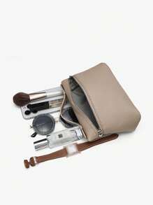 新款时尚大容量休闲多功能化妆品收纳包，优质纯色压花仿皮材质盒包，优雅大方，可调节肩带，小众设计迷你午餐包适合办公室职员、大学生、通勤、商务休闲女包，非常适合办公室商务和工作 - 咖啡棕 - 查看 6