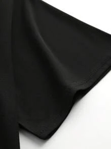 女士宽松圆领短袖T恤，简约百搭黑色套头衫，春夏