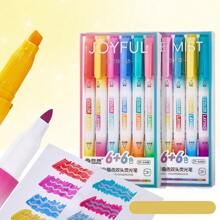 12pcs Colorful Highlighter Pens, Double-Ended Dual-Color, Suitable For Students Marking, Highlighting, 24 Colors