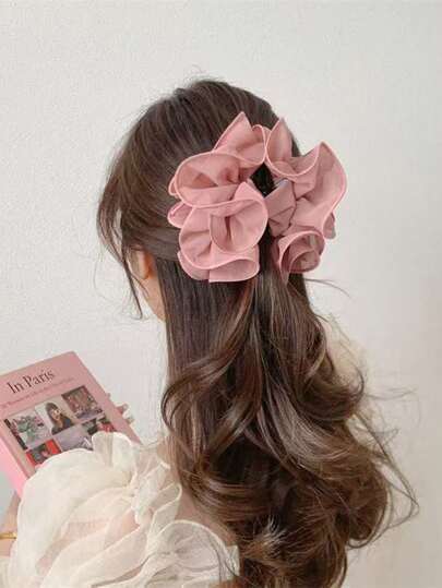 Romantic Oversized Mesh Layered Flower & Hair Claw, High-End Women's Messy Bun Hair Clip, Boho Style Hair Accessory Hair Clips Hair Jaw Clip Hair Clamps Hair Clutch Hair Catcher Clip, Claw Clip Fall Winter Hair Accessories For Women For Vacation Outfits Woman Summer