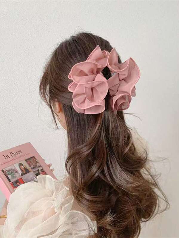 Clip de pelo romántico y voluminoso con flor de malla multicapa, clip de pelo de mujer de alta gama para recogido despeinado, accesorio de pelo con estilo bohemio, clips, mordazas y agarradores de pelo