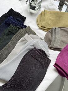 1 Pair/4 Pairs/5 Pairs Women Metallic Shimmer Mid-Calf Socks, Thin Lightweight Shiny Ribbed Socks, Spring & Summer