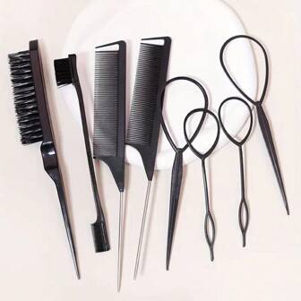 8 件套发刷，含 Topsy Tail 发型工具、4 件法式编织工具、2 件鼠尾梳、1 件撕拉梳、1 件边缘控制刷、发型工具、旅行必需品