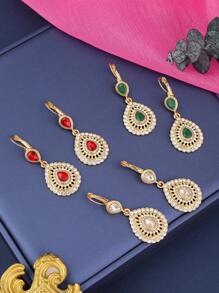 1pc Women's Crystal Drop Earrings, Gold Color, Elegant For Wedding, Party, Mother's Day Gift
