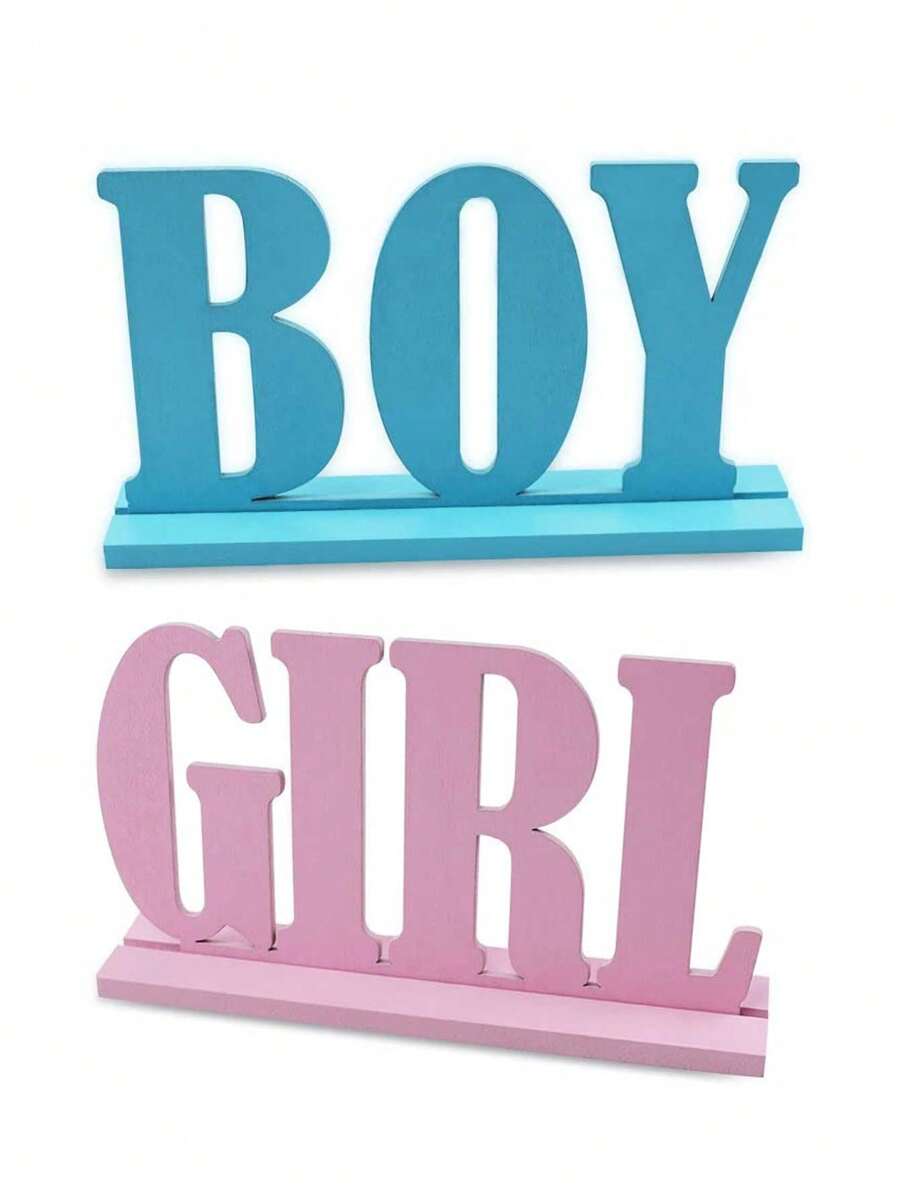 Jungen Mädchen Holztisch Dekorationen, Gender Reveal Tischdekoration Junge Mädchen Buchstaben Tischschilder mit Ständern dekorative Tischaufsteller Schilder Holztisch Deko für gestaffelte Tabletts, Schulmaterial (1 Set)