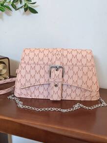 复古风格女士休闲斜挎包，链条肩带/腋下小方包